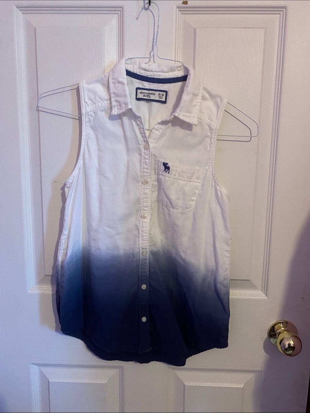 Abercrombie & Fitch White to Navy Dip-Dye Sleeveless Button-Up Top
